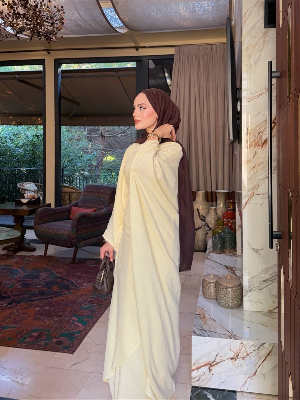 Zweiteiliges Fledermausärmel Abaya Set aus Leinen mit weit geschnittener Hose | Verstellbare Taille | Einheitsgröße