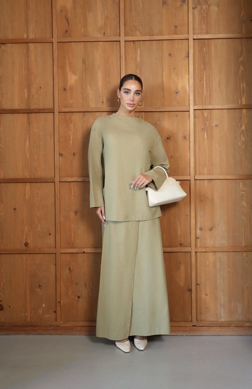 100% Cotton Modest Skirt Set | Long-Sleeve Top & Maxi Skirt