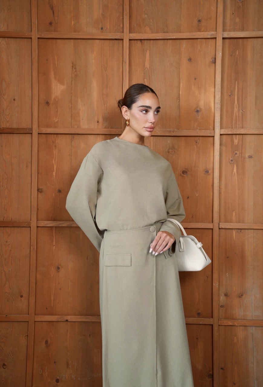 100% Cotton Modest Skirt Set | Long-Sleeve Top & Maxi Skirt