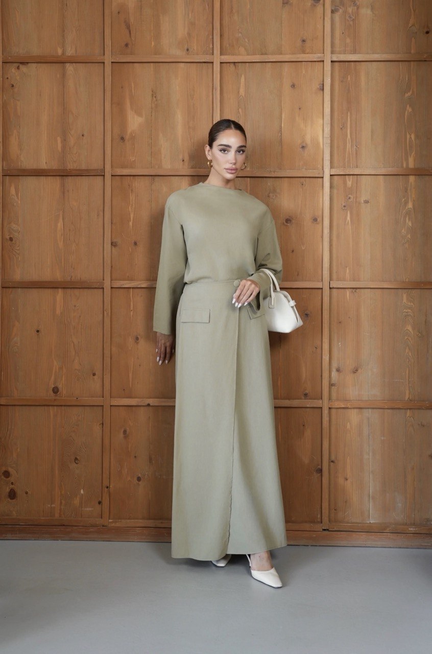 100% Cotton Modest Skirt Set | Long-Sleeve Top & Maxi Skirt
