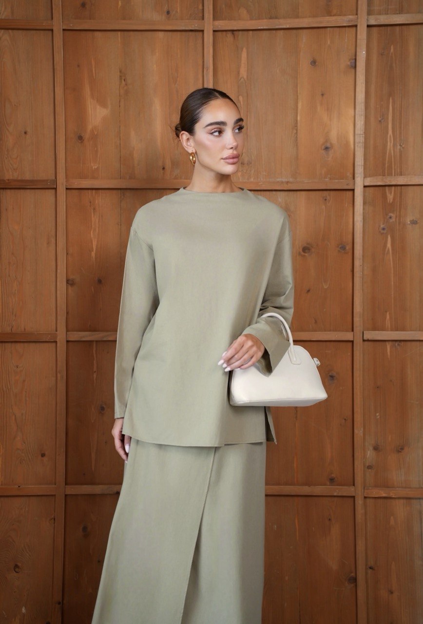 100% Cotton Modest Skirt Set | Long-Sleeve Top & Maxi Skirt